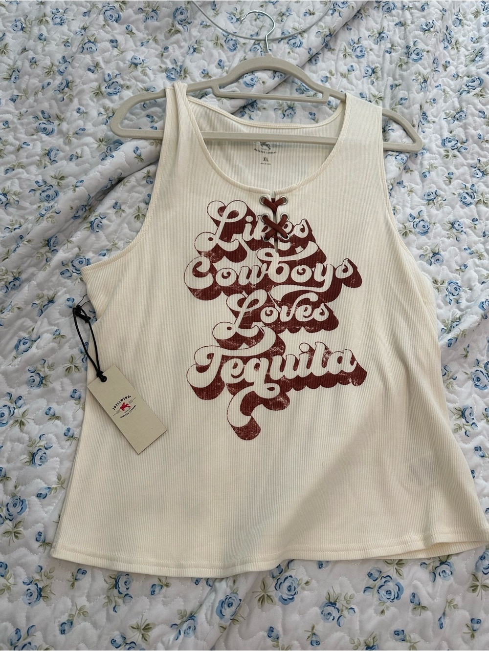 Idyllwind Cream Tank Top with Distressed Burgundy Graphic